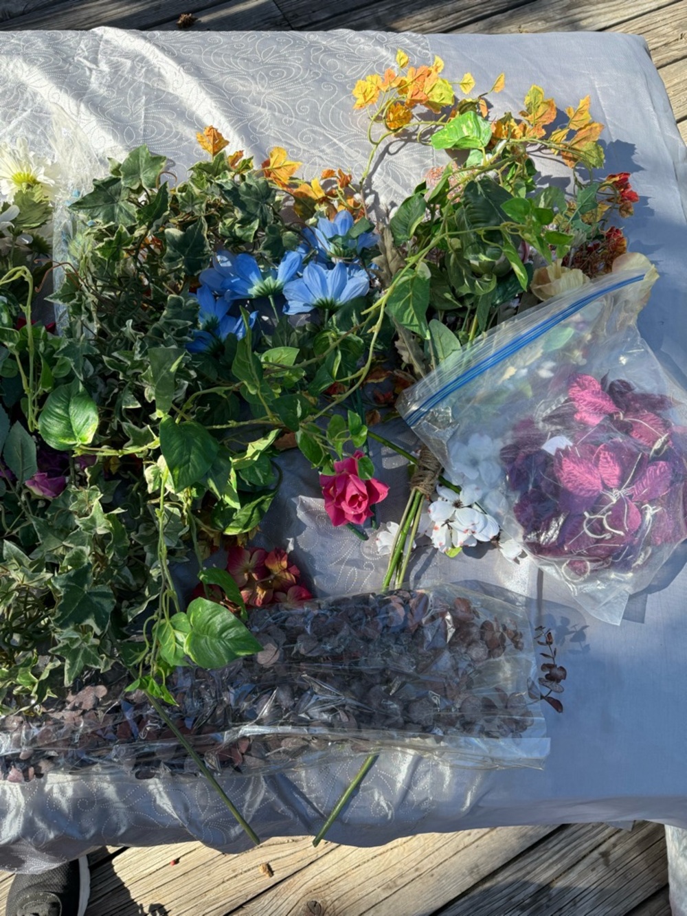 Assorted Artificial Floral & Foliage Bundle in Green, Blue, Pink